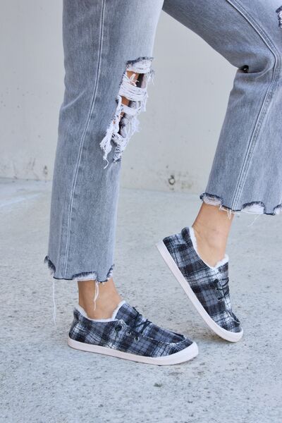 Hazel Blues® |  Forever Link Plaid Plush Flat Sneakers