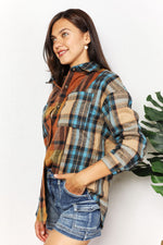 Hazel Blues® |  Double Take Plaid Curved Hem Shirt Jacket with Breast Pockets