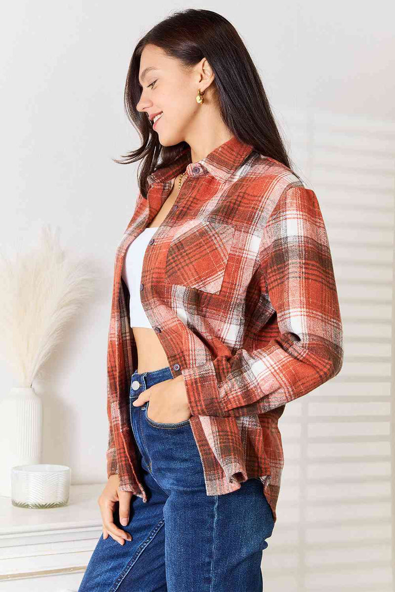 Hazel Blues® |  Double Take Plaid Collared Neck Long Sleeve Shirt