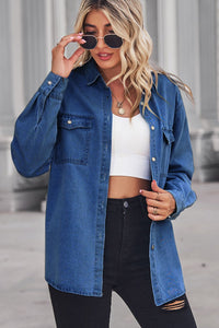 Hazel Blues® |  Collared Neck Dropped Shoulder Denim Top