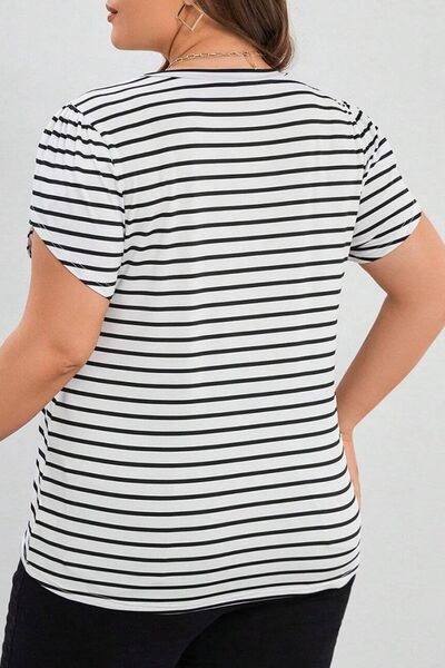Hazel Blues® | Striped V-Neck Short Sleeve T-Shirt