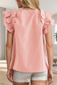 Hazel Blues® |  Ruffled Round Neck Cap Sleeve Blouse