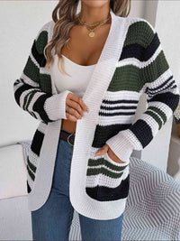 Hazel Blues® |  Striped Open Front Long Sleeve Cardigan