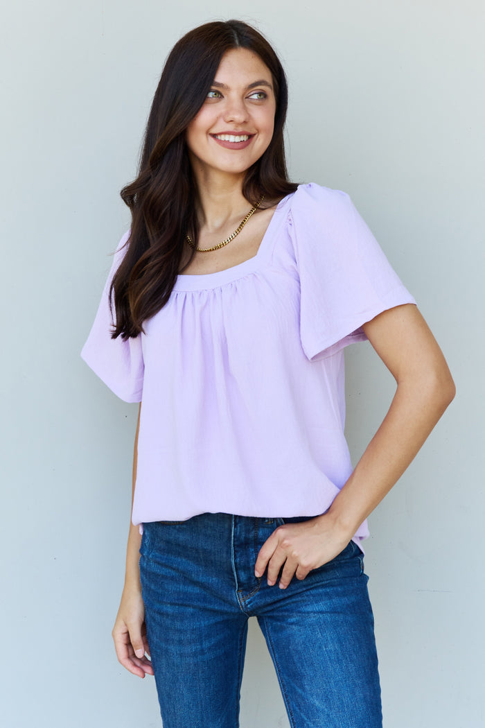 Hazel Blues® |  Keep Me Close Square Neck Short Sleeve Blouse in Lavender