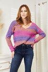 Hazel Blues® |  Double Take Multicolored Rib-Knit V-Neck Knit Pullover