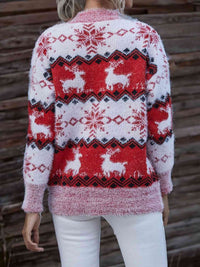 Hazel Blues® |  Reindeer & Snowflake Round Neck Sweater