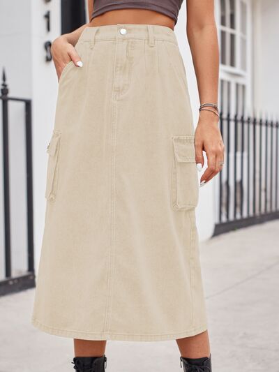 Hazel Blues® |  Slit Buttoned Denim Skirt with Pockets