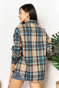 Hazel Blues® |  Double Take Plaid Curved Hem Shirt Jacket with Breast Pockets