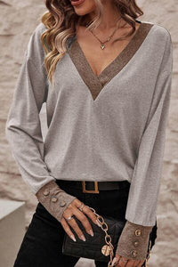 Hazel Blues® |  V-Neck Dropped Shoulder Blouse