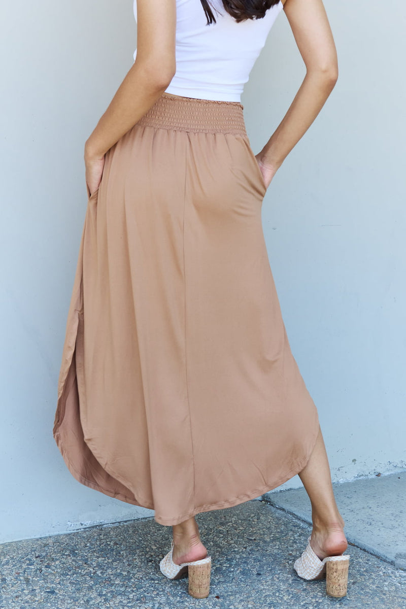 Hazel Blues® |  Doublju Comfort Princess High Waist Scoop Hem Maxi Skirt in Tan