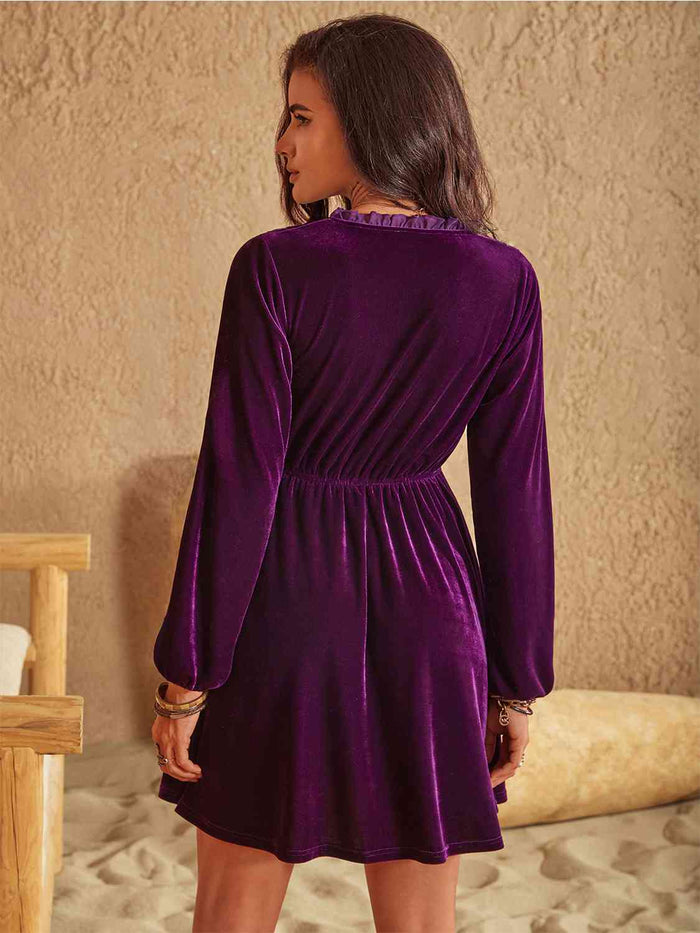 Hazel Blues® |  Ruffled V-Neck Long Sleeve Dress