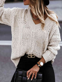 Hazel Blues® |  V-Neck Cable-Knit Long Sleeve Sweater