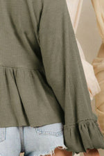 Hazel Blues® |  Notched Balloon Sleeve Peplum Blouse