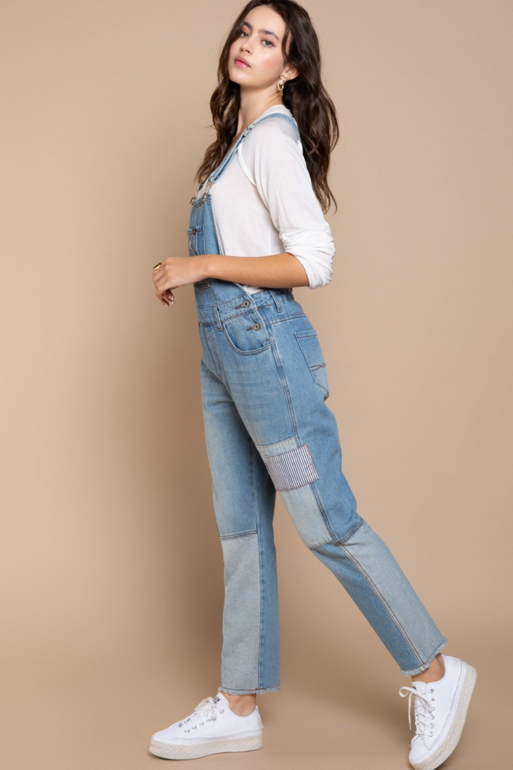 Hazel Blues® |  POL Front Chest Zipper Slim Leg Denim Overalls