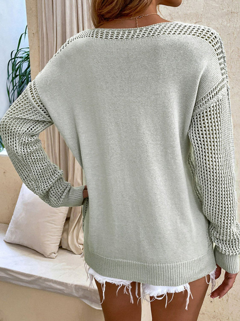 Hazel Blues® |  Openwork V-Neck Sweater