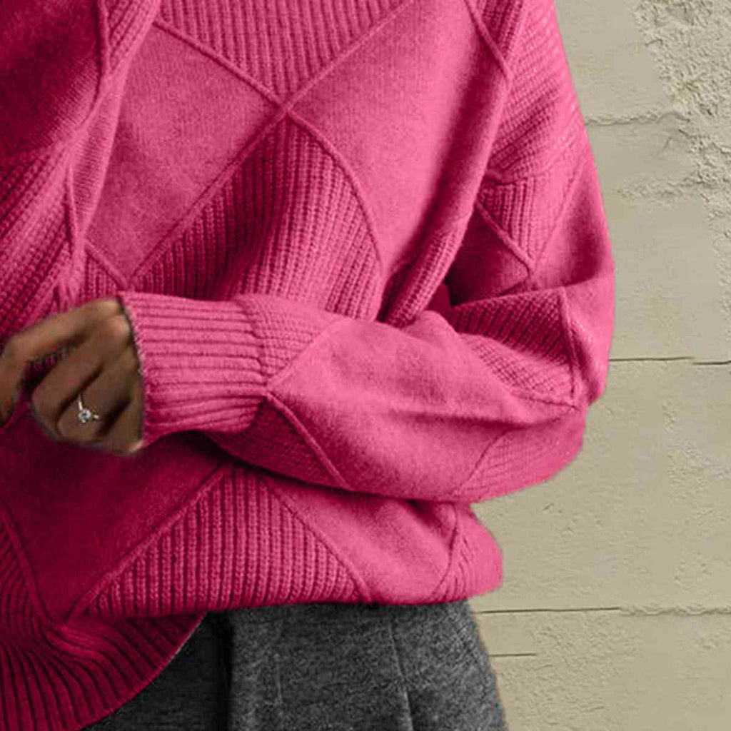 Hazel Blues® |  Geometric Turtleneck Long Sleeve Sweater