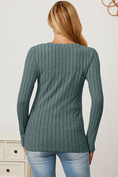 Hazel Blues® |  Basic Bae Ribbed V-Neck Long Sleeve T-Shirt