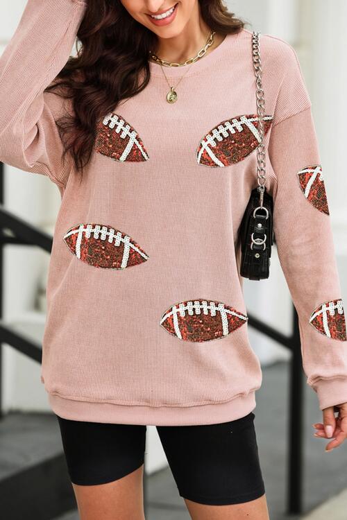 Hazel Blues® |  Sequin Football Patch Corduroy Sweatshirt