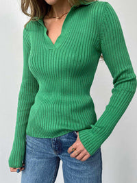 Hazel Blues® |  Johnny Collar Rib-Knit Top