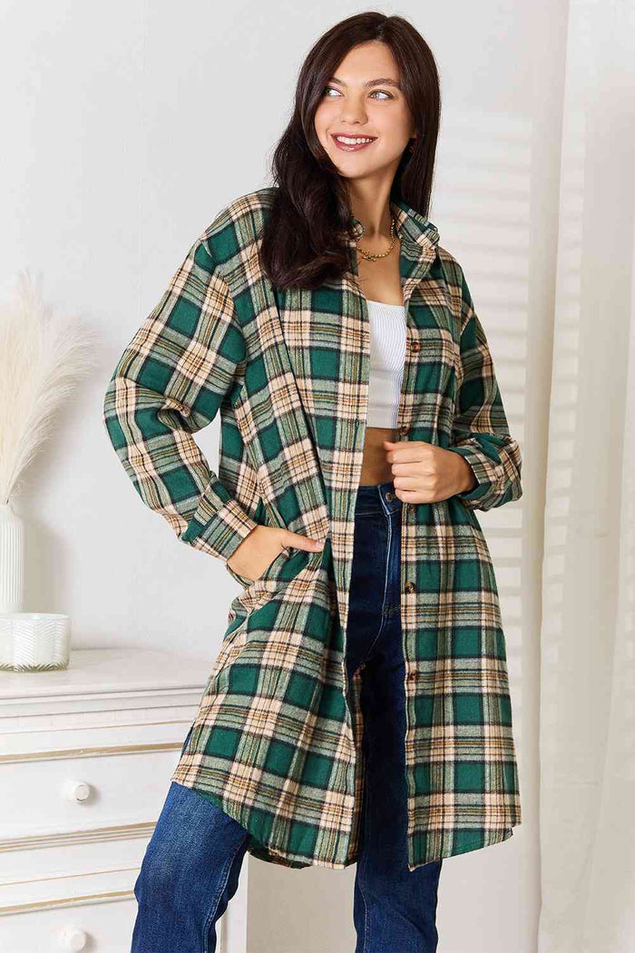 Hazel Blues® |  Double Take Plaid Collared Neck Long Sleeve Shirt