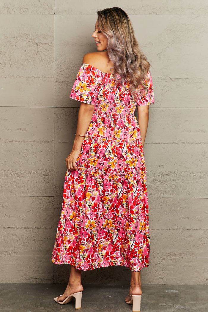 Hazel Blues® |  Floral Off-Shoulder Frill Trim Maxi Dress