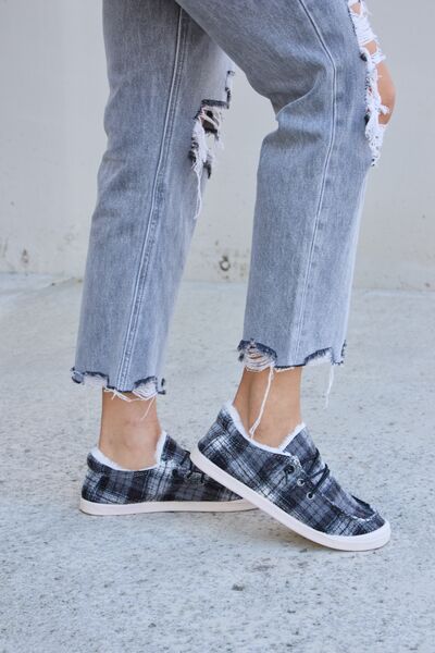 Hazel Blues® |  Forever Link Plaid Plush Flat Sneakers