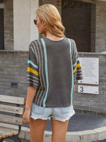 Hazel Blues® |  Striped Round Neck Half Sleeve Sweater