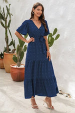Hazel Blues® |  Swiss Dot Tied Surplice Short Sleeve Dress