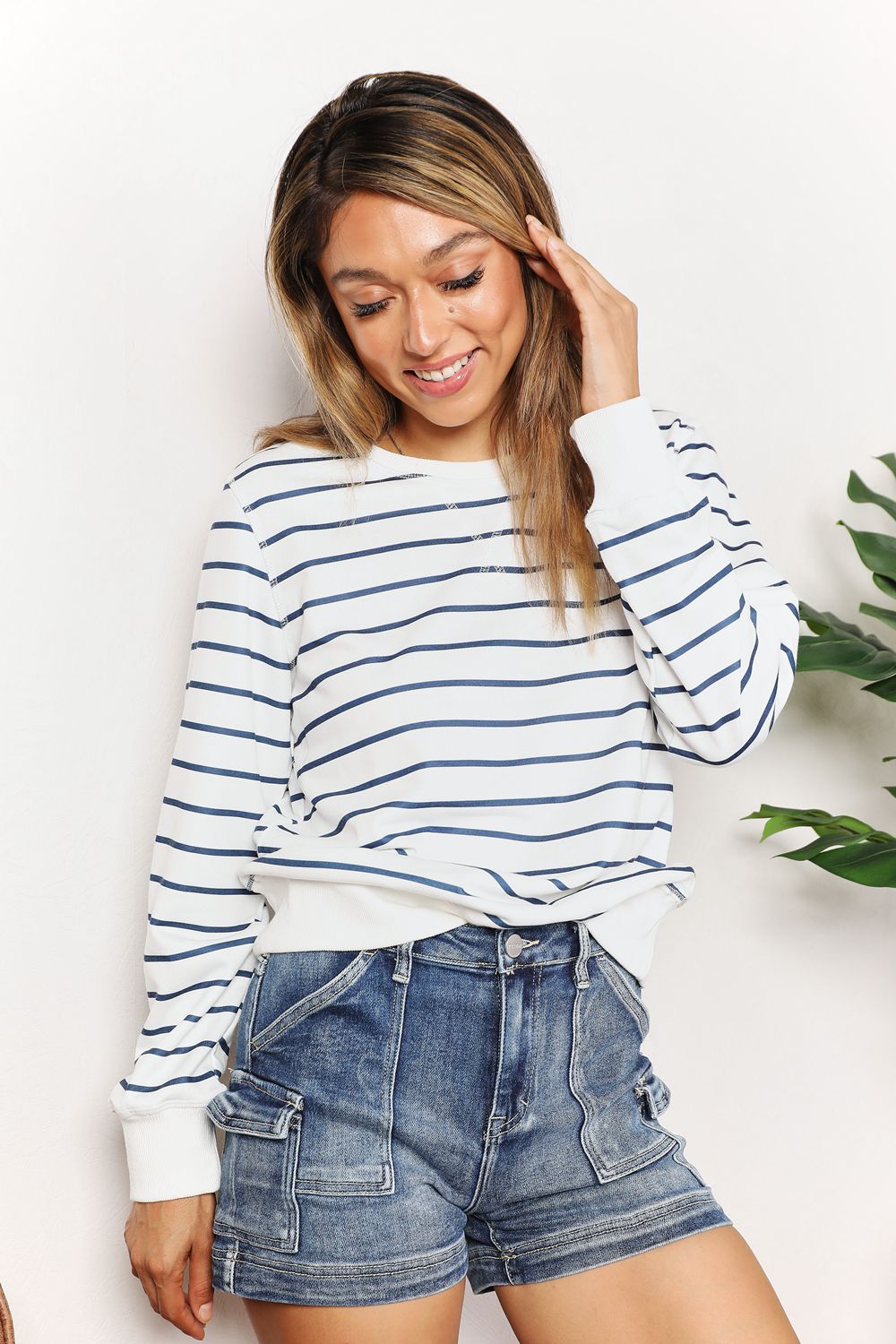 Hazel Blues® |  Double Take Striped Long Sleeve Round Neck Top