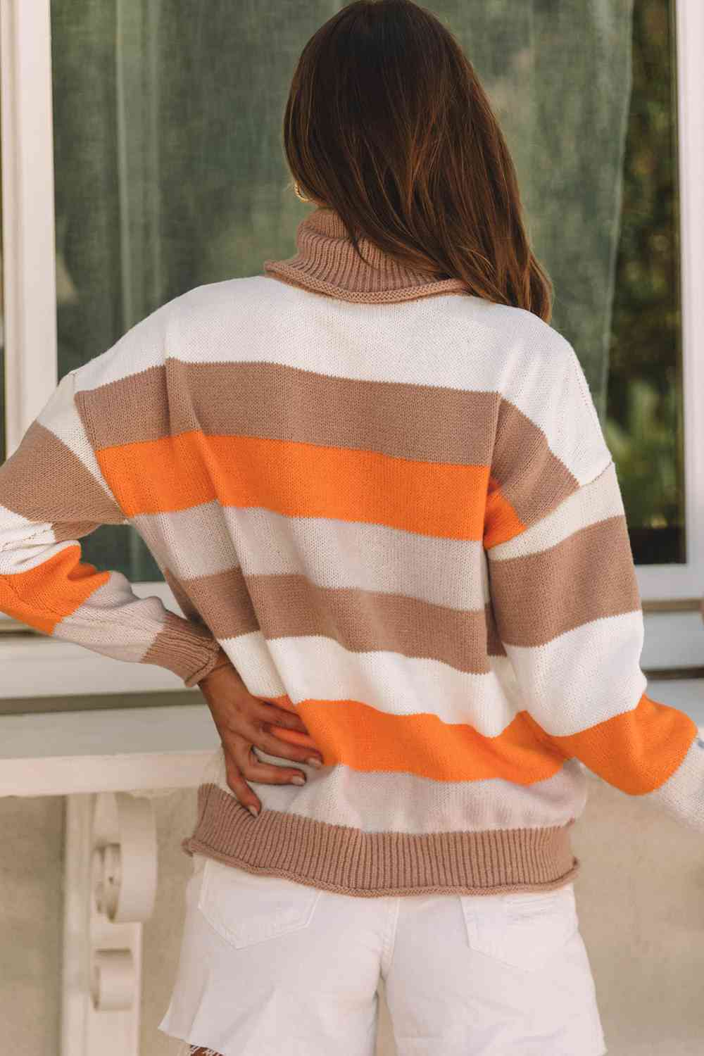 Hazel Blues® |  Striped Turtleneck Long Sleeve Sweater