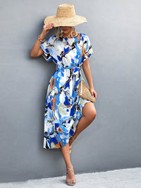 Hazel Blues® |  Round Neck Short Sleeve Tie Waist Midi Dress