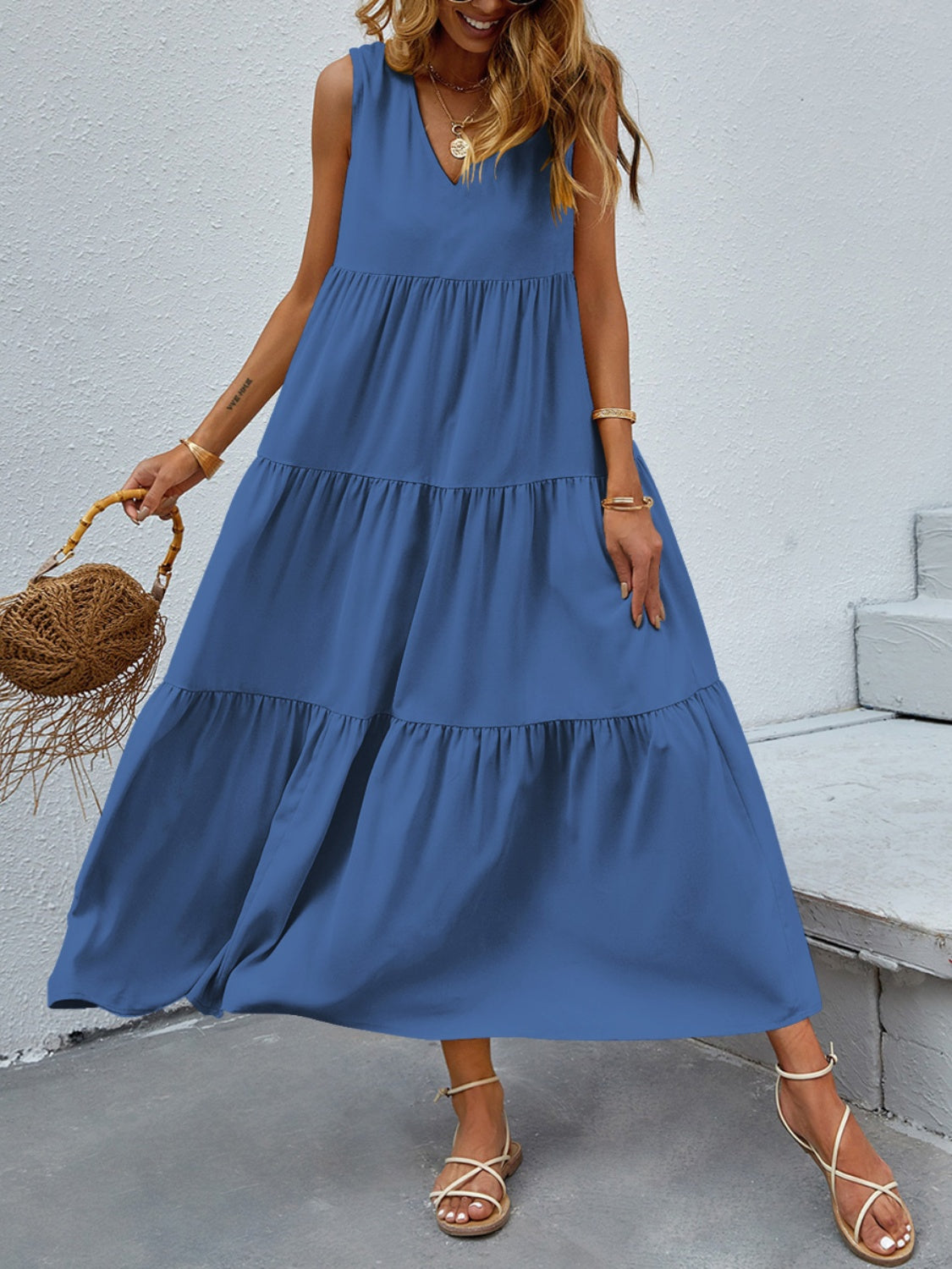 Hazel Blues® |  Tiered V-Neck Sleeve Dress