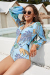 Hazel Blues® |  Cutout Printed Balloon Sleeve One-Piece Swimwear