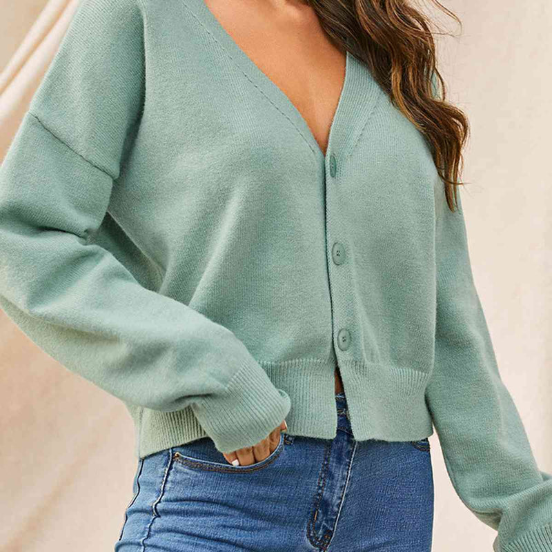 Hazel Blues® |  Dropped Shoulder Half Button Cardigan