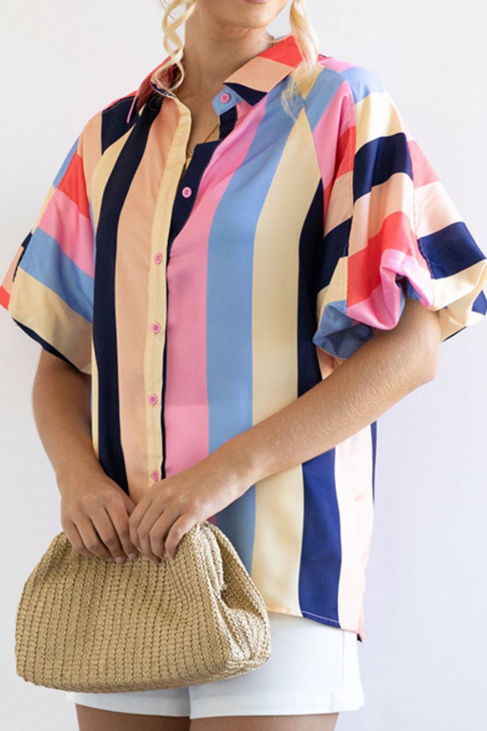 Hazel Blues® |  Color Block Button Up Balloon Sleeve Shirt