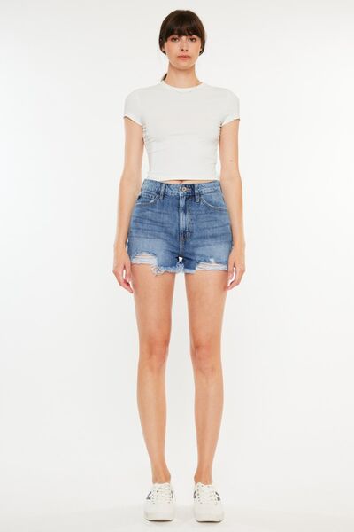 Hazel Blues® |  Kancan Distressed Raw Hem High Waist Denim Shorts