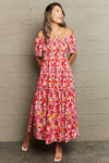 Hazel Blues® |  Floral Off-Shoulder Frill Trim Maxi Dress