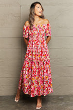 Hazel Blues® |  Floral Off-Shoulder Frill Trim Maxi Dress