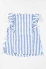 Hazel Blues® |  Embroidered Tassel Striped Tie Neck Blouse