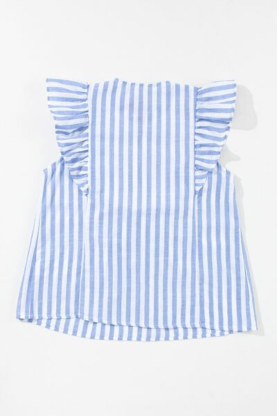 Hazel Blues® |  Embroidered Tassel Striped Tie Neck Blouse