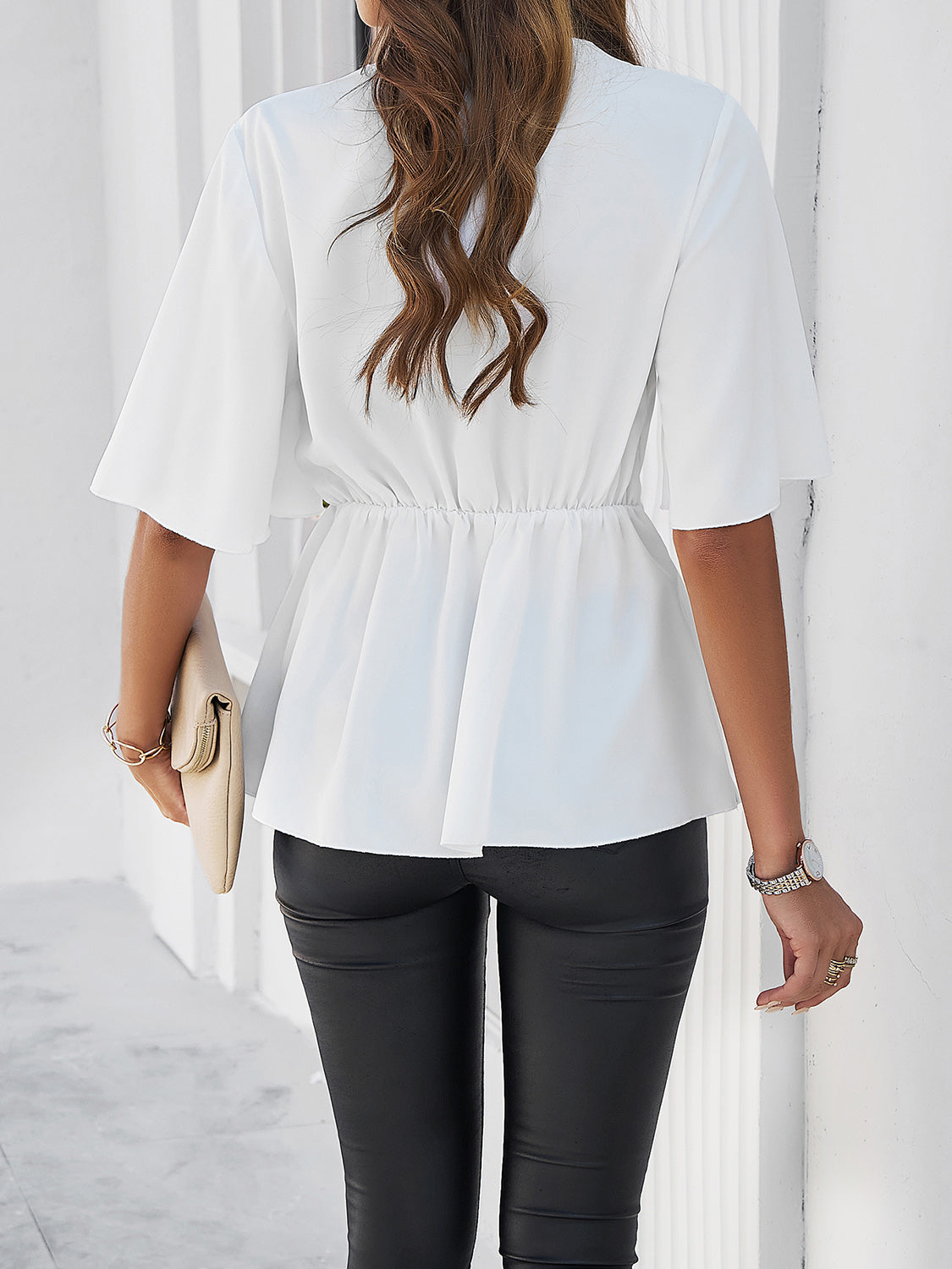 Hazel Blues® |  Surplice Tie Waist Half Sleeve Blouse