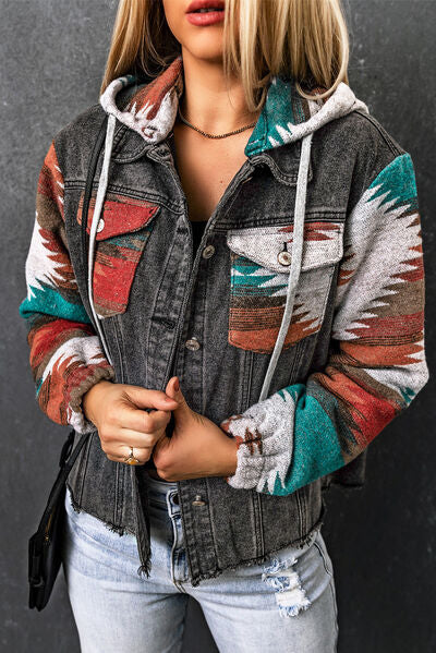 Hazel Blues® |  Drawstring Hooded Pocketed Denim Jacket