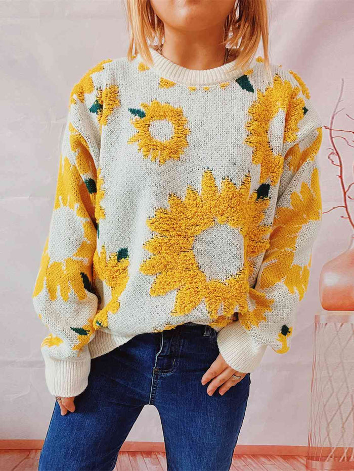 Hazel Blues® |  Sunflower Dropped Shoulder Long Sleeve Sweater