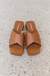 Hazel Blues® |  Weeboo Step Into Summer Criss Cross Wooden Clog Mule in Brown