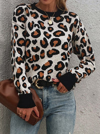 Hazel Blues® |  Leopard Round Neck Dropped Shoulder Sweater