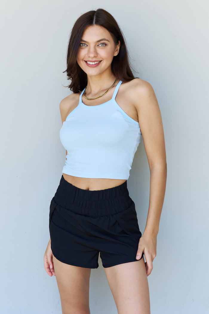 Hazel Blues® |  Ninexis Everyday Staple Soft Modal Short Strap Ribbed Tank Top in Blue