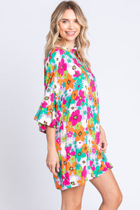 Hazel Blues® |  GeeGee Floral Round Neck Lantern Sleeve Mini Dress