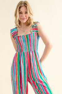 Hazel Blues® |  And The Why Striped Smocked Sleeveless Jumpsuit