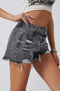 Hazel Blues® |  Distressed Raw Hem Denim Shorts