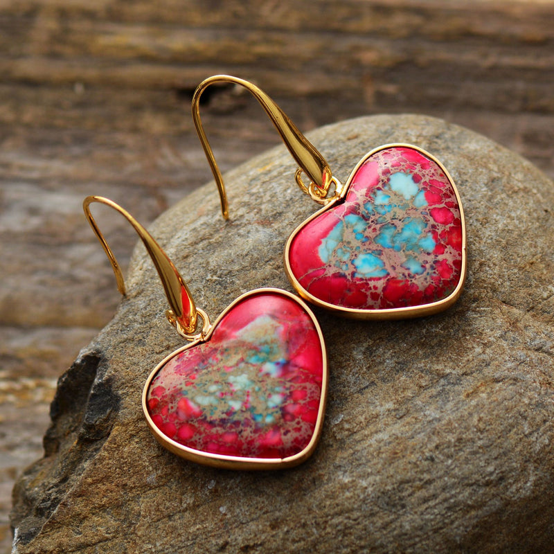 Hazel Blues® |  Natural Stone Heart Drop Earrings
